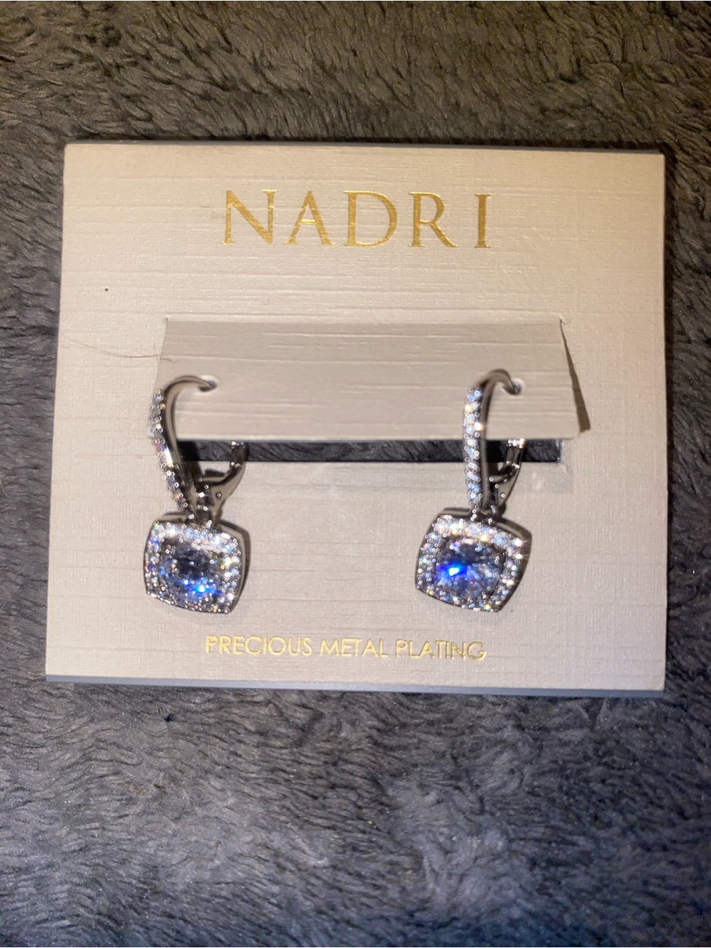 Nadri Silver-Tone Square White Crystals Drop Earrings